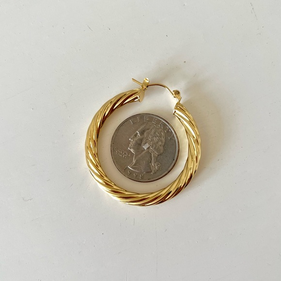 Gold Twist Thick Hoop Braid Earrings Stylish Hoops - Picture 4 of 4